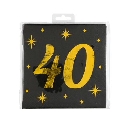 40 Jaar Servetten Zwart Goud 19cm 16st - Partywinkel - 8716764238239