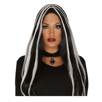 Parrucca di Halloween capelli lunghi strisce bianche