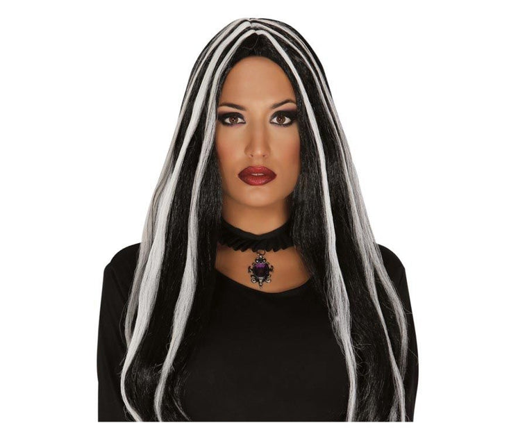 Parrucca di Halloween capelli lunghi strisce bianche