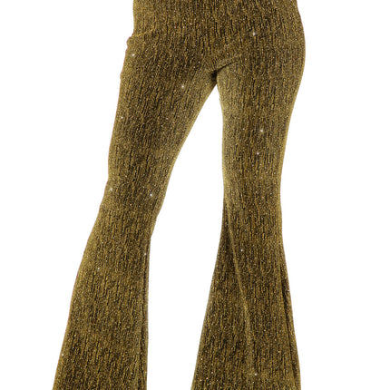 Pantaloni dorati da donna svasati e glitterati