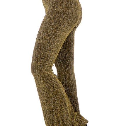 Pantaloni dorati da donna svasati e glitterati