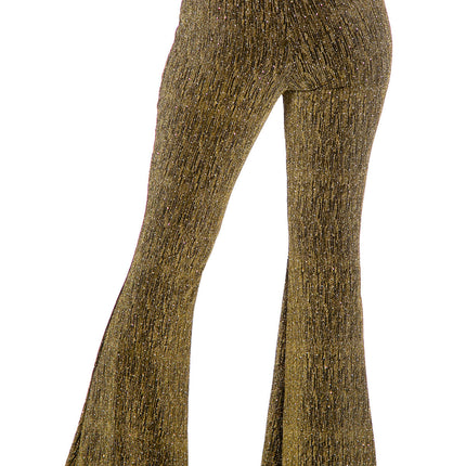 Pantaloni dorati da donna svasati e glitterati