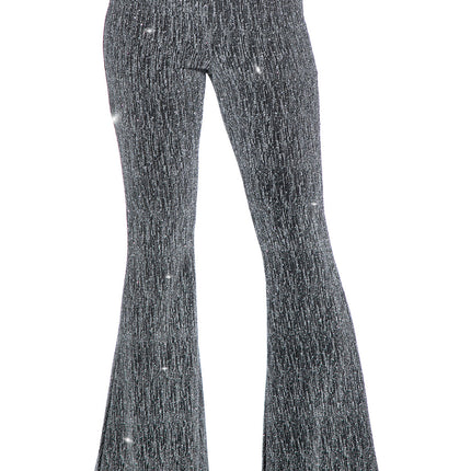 Pantaloni argento svasati da donna con glitter