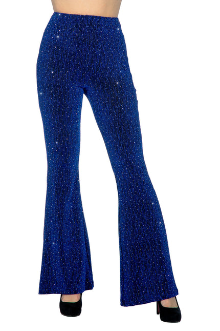Pantaloni blu svasati da donna con glitter