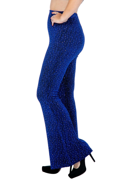 Pantaloni blu svasati da donna con glitter