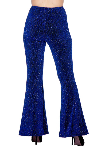 Pantaloni blu svasati da donna con glitter