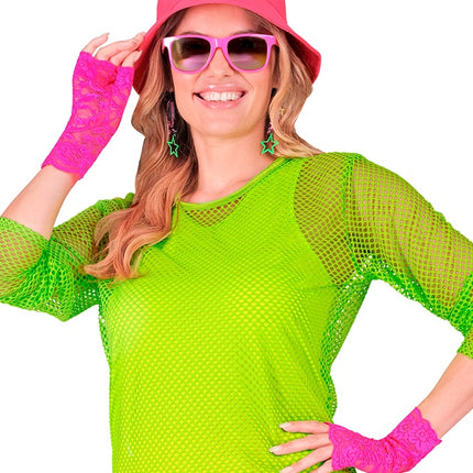 GUANTI IN PIZZO ROSA NEON