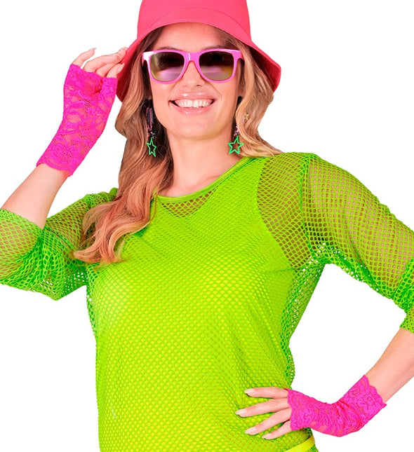 GUANTI IN PIZZO ROSA NEON