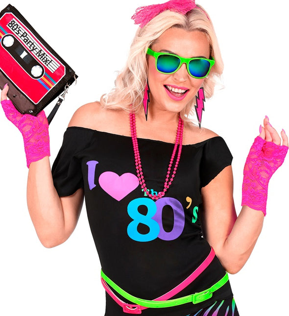 GUANTI IN PIZZO ROSA NEON