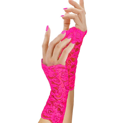 GUANTI IN PIZZO ROSA NEON