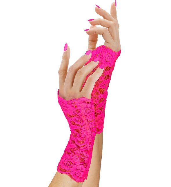 GUANTI IN PIZZO ROSA NEON