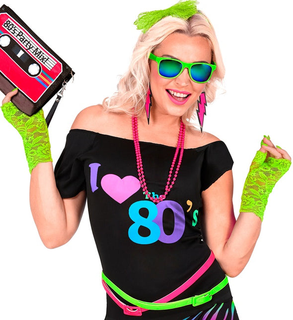 GUANTI IN PIZZO VERDE NEON