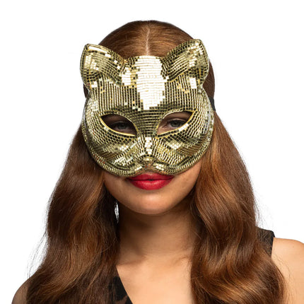 Semimaschera Disco Cat dorata