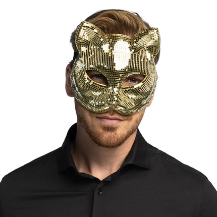 Semimaschera Disco Cat dorata