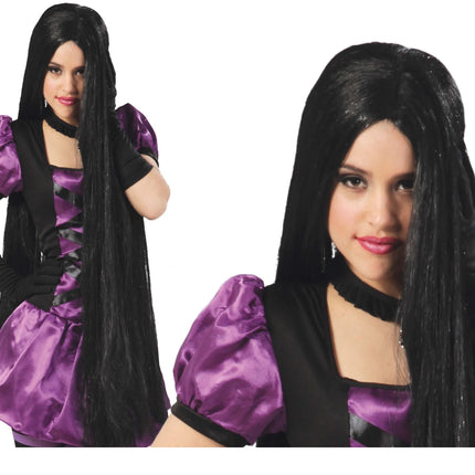 Parrucca di Halloween capelli extra lunghi neri