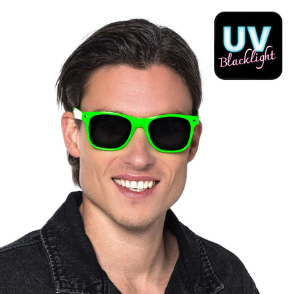 Occhiali da festa Pop verde neon UV