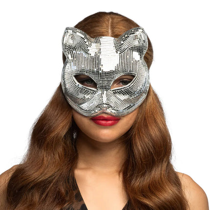 Semimaschera Disco Cat argento