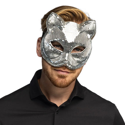 Semimaschera Disco Cat argento