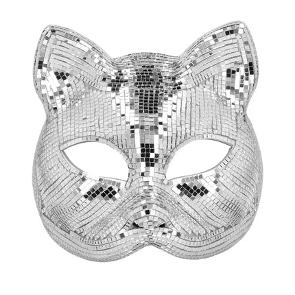 Semimaschera Disco Cat argento