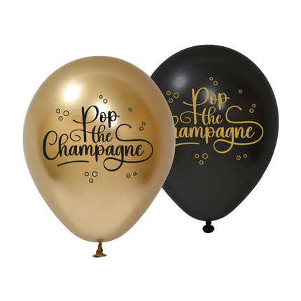 8 Palloncini in lattice da 30 cm a 1 lato - Pop The Champagne - nero