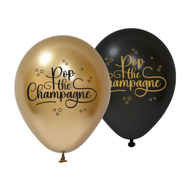 8 Palloncini in lattice da 30 cm a 1 lato - Pop The Champagne - nero