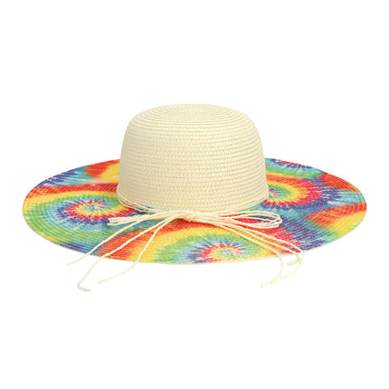 Cappello da sole bianco con frangia arcobaleno tie-dye