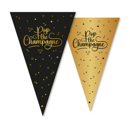 filo per bandiere in PET da 10 m - stampa su due lati - dimensione bandiera 20x30 cm - Pop the Champagne - nero