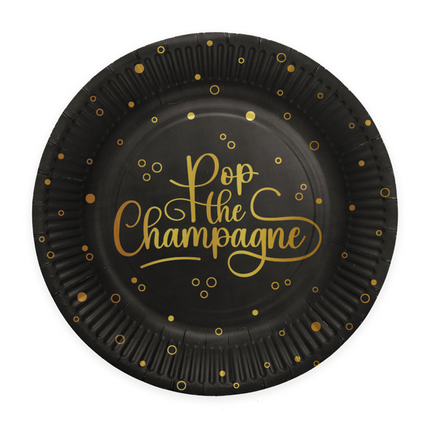 8 Piatti di carta - 23 cm - Pop the Champagne - nero