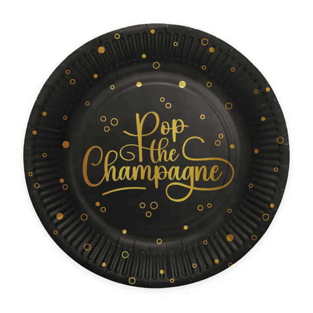 8 Piatti di carta - 23 cm - Pop the Champagne - nero