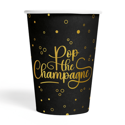 8 bicchieri di carta da 210 ml -PopPop the Champagne - nero