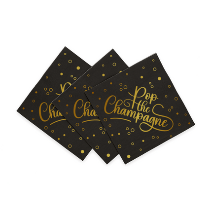 0 Tovaglioli di carta a 3 strati 33x33cm - Pop the Champagne - nero