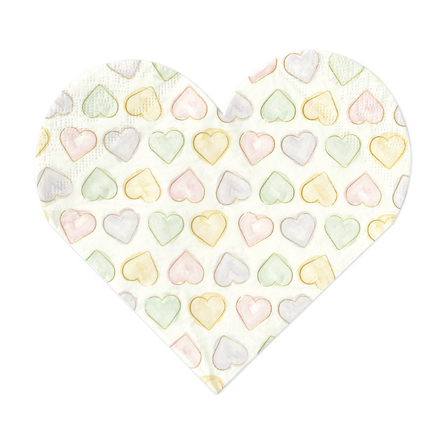 20 tovaglioli di carta a 3 strati a forma di cuore 33x33cm - Cuori acquerellati