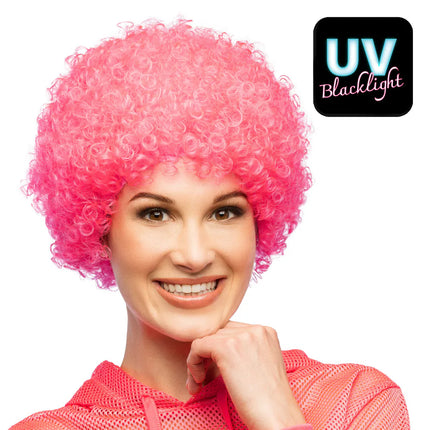 Parrucca riccia rosa neon UV