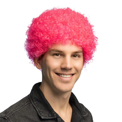 Parrucca riccia rosa neon UV