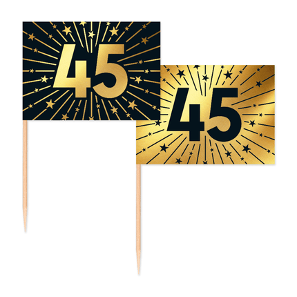 45 Jaar Cocktailprikkers Goud Zwart 50st van WeFiesta koop je bij Partywinkel