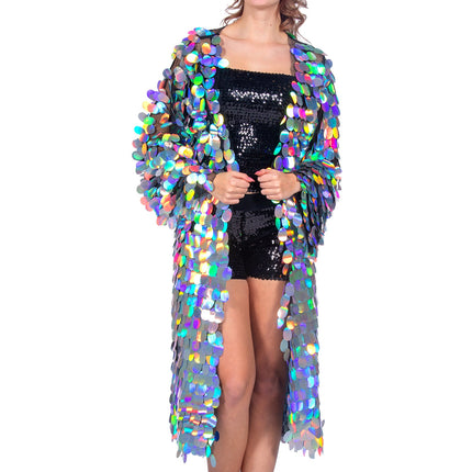 Giacca argentata da donna con paillettes lunghe