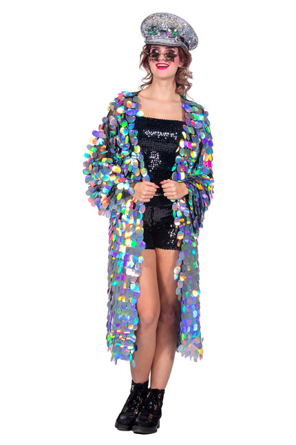 Giacca argentata da donna con paillettes lunghe