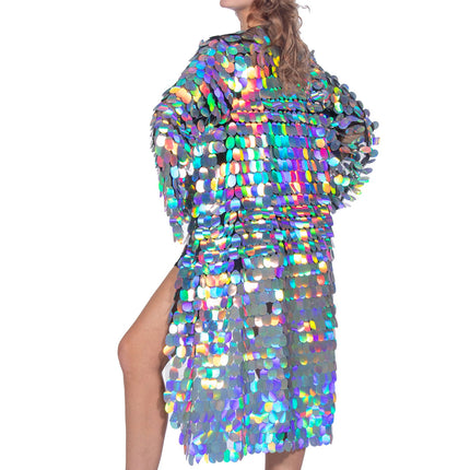 Giacca argentata da donna con paillettes lunghe