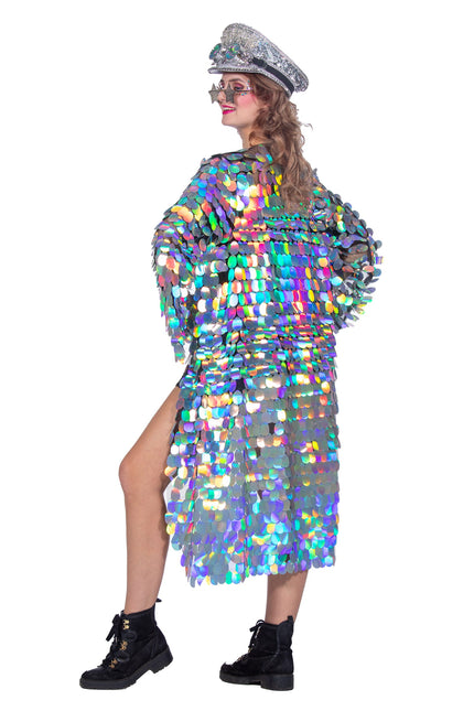 Giacca argentata da donna con paillettes lunghe