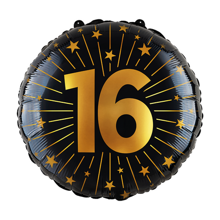 Palloncino ad elio 16 anni nero oro vuoto 45 cm