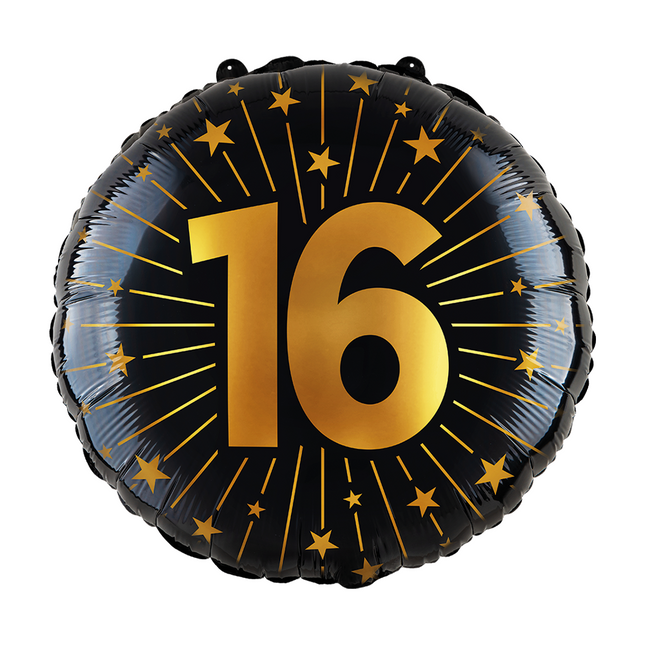 Palloncino ad elio 16 anni nero oro vuoto 45 cm