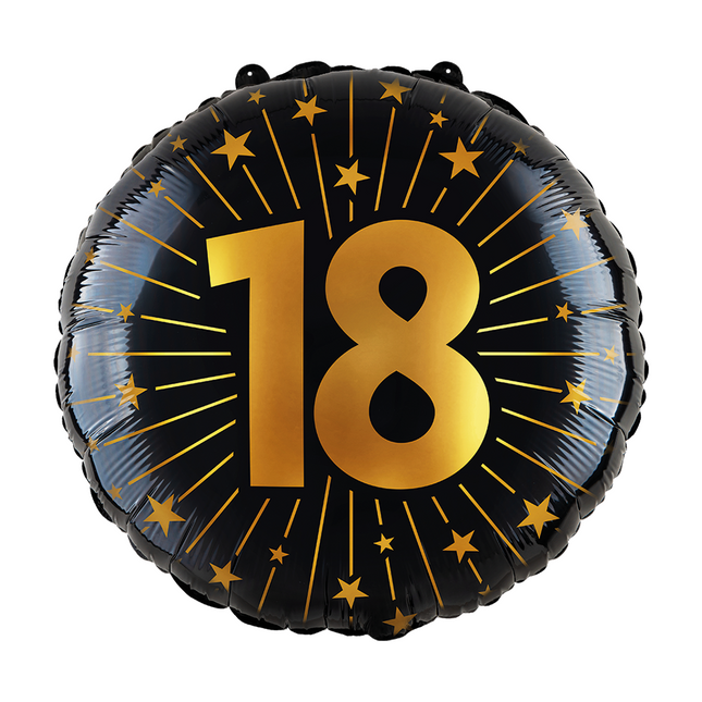 Palloncino ad elio 18 anni nero oro foil vuoto 45cm