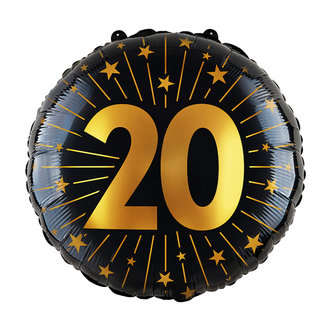 Palloncino a elio 20 anni nero oro vuoto 45cm