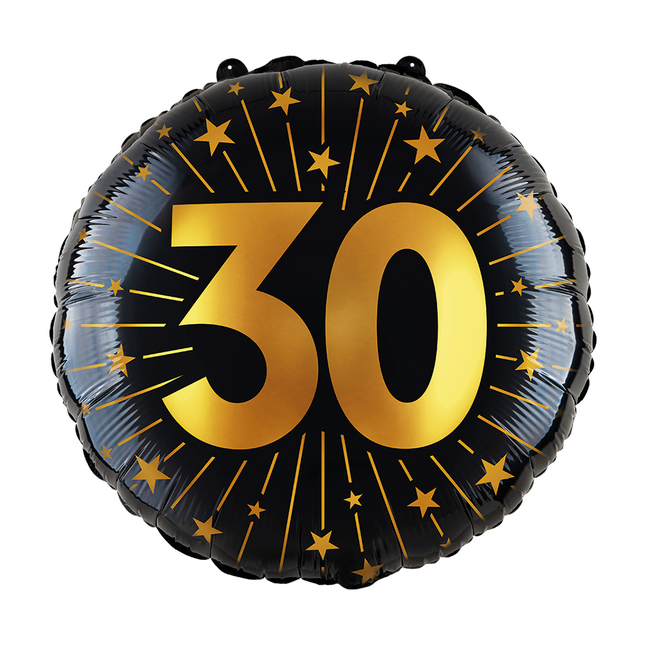 Palloncino a elio 30 anni nero oro foil vuoto 45 cm