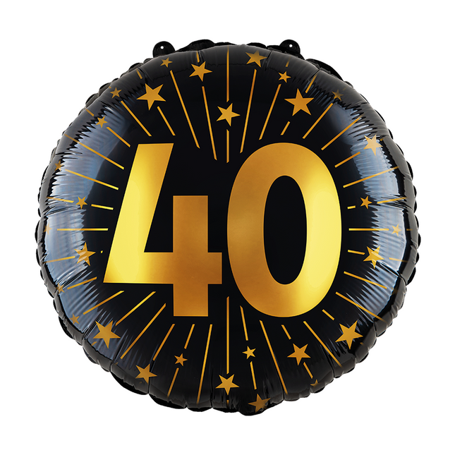 Palloncino ad elio 40 anni nero oro foil vuoto 45 cm