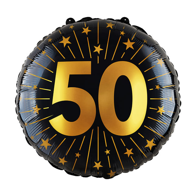 Palloncino ad elio 50 anni nero oro foil vuoto 45 cm