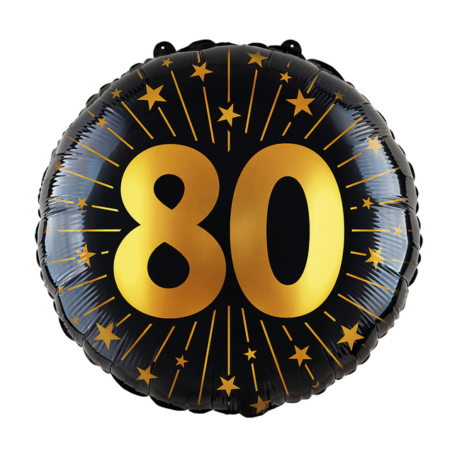 Palloncino 80 anni ad elio nero oro vuoto 45 cm
