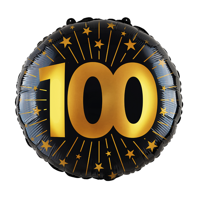 Palloncino ad elio 100 anni nero oro vuoto 45 cm