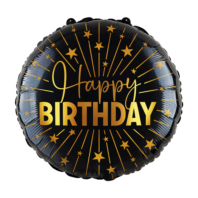 Palloncino ad elio Happy Birthday Nero Oro Vuoto 45cm