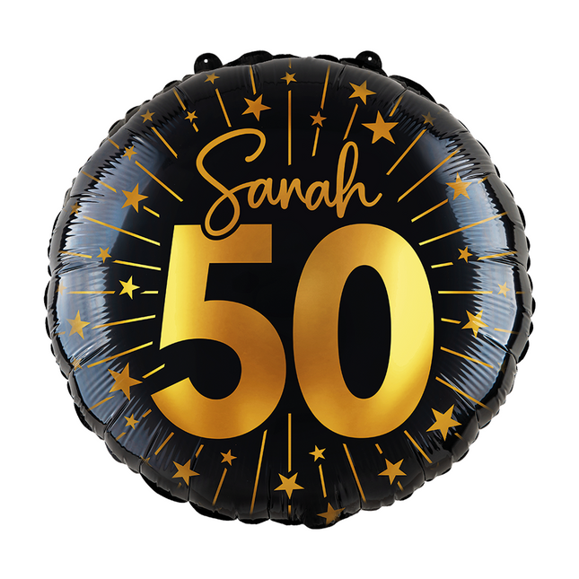 Palloncino ad elio 50 anni nero oro Sarah vuoto 45 cm